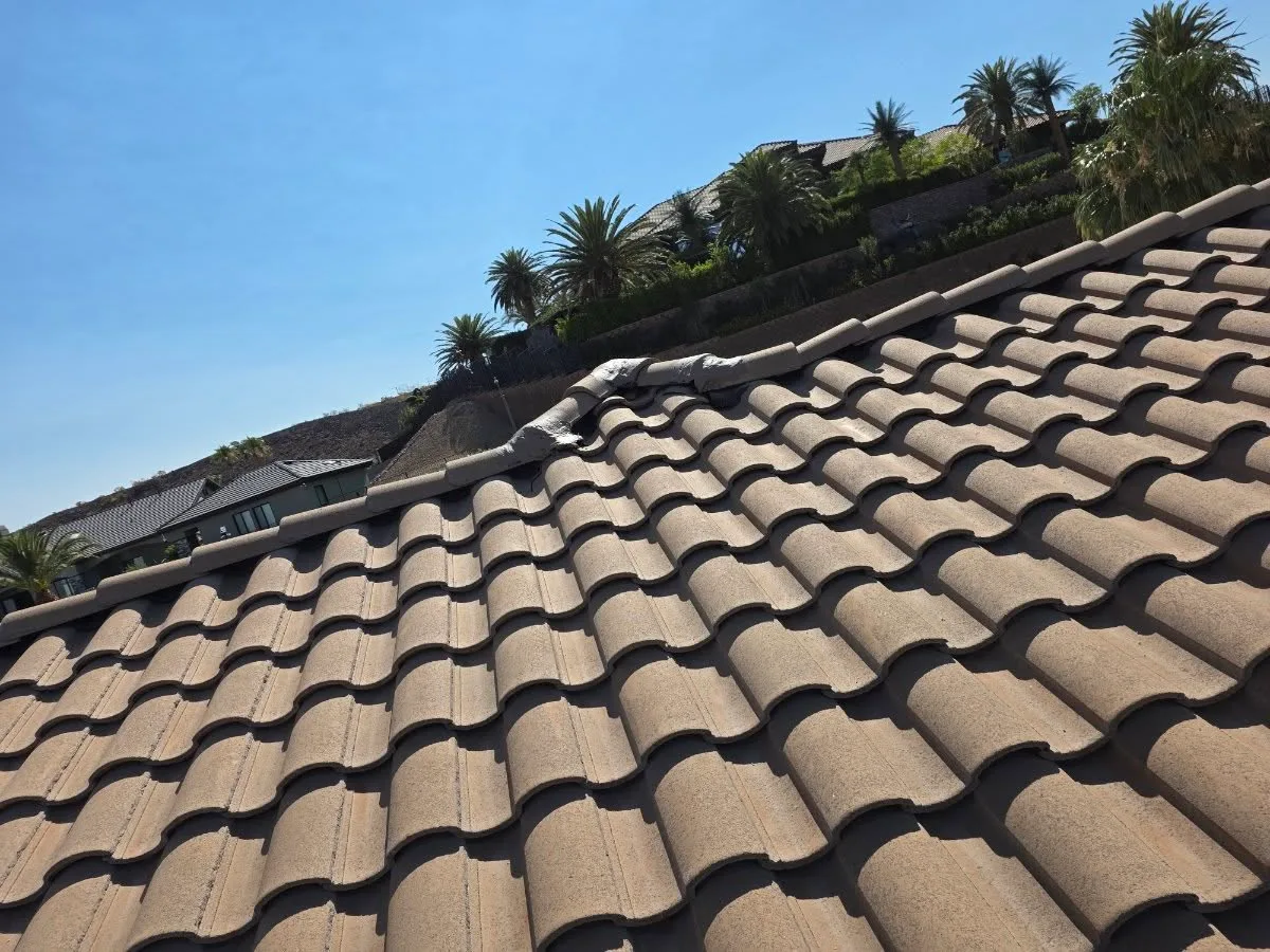 Durable Southern California concrete tile roof installed against the scenic El Cajon hillside