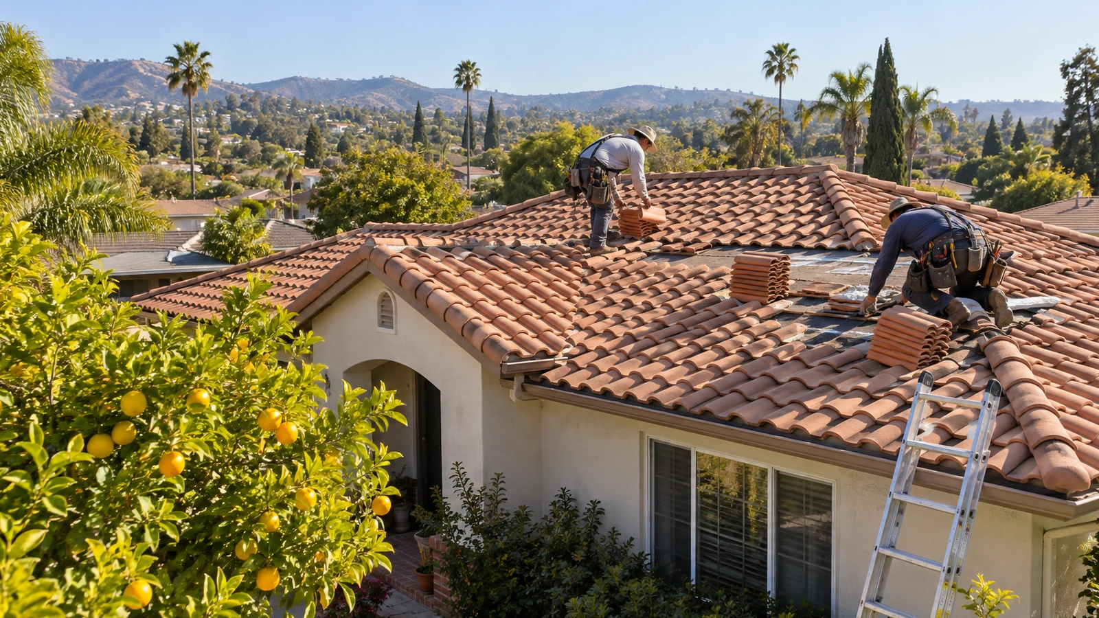 Metal valley flashing installation on a residential shingle roof in Lemon Grove, CA